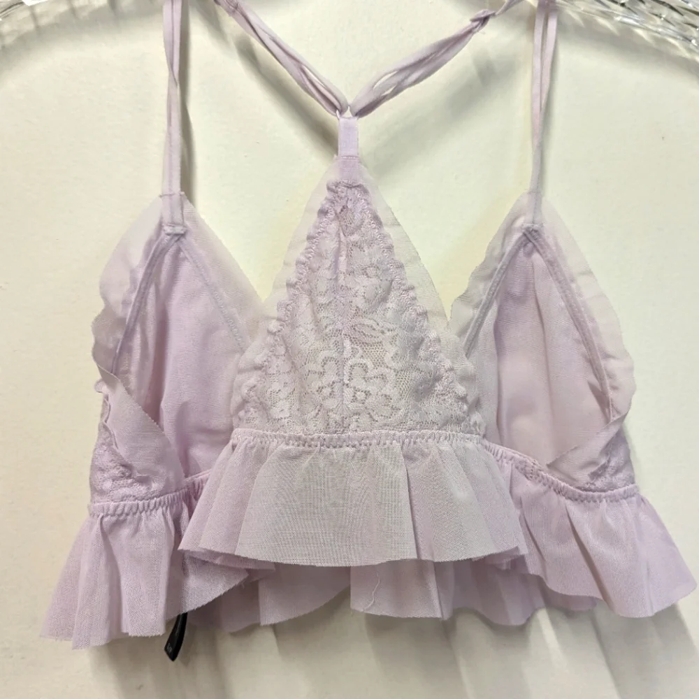 Aerie Lilac Purple Lace and Chiffon Triangle Bralette Racer back S